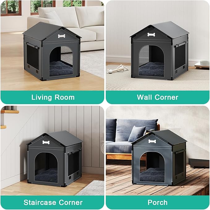 Large Dog House Indoor Outdoor Dog Kennel Bed Mat with Cushion for Small Medium Dogs Cats, Cozy Cooling Cat Nest Puppy Cave Sofa Pet Products Easy Assembly