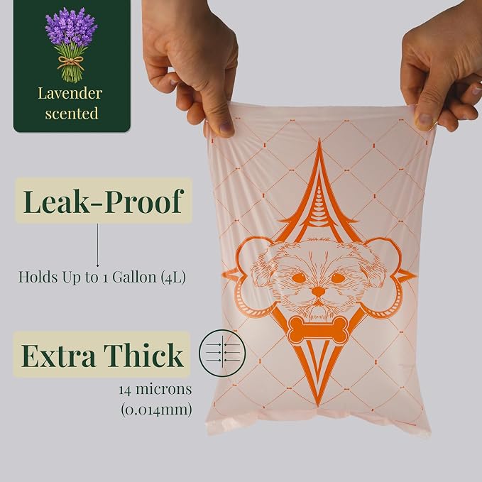 Extra Thick Dog Poop Bags Rolls, Leak-Resistant Pet Waste Bags, 120 Count (8 Rolls), 9x13 in Large, Lavender Scented, Fits Most Dispensers, Pink