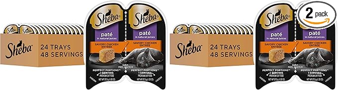 Sheba Perfect Portions Wet Cat Food Pate Savory Chicken Entree,2.6 oz. Twin-Pack Trays,Cat Food Wet Recipe (,48 Servings),24 Count (Pack of 2)