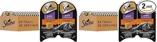 Sheba Perfect Portions Wet Cat Food Pate Savory Chicken Entree,2.6 oz. Twin-Pack Trays,Cat Food Wet Recipe (,48 Servings),24 Count (Pack of 2)