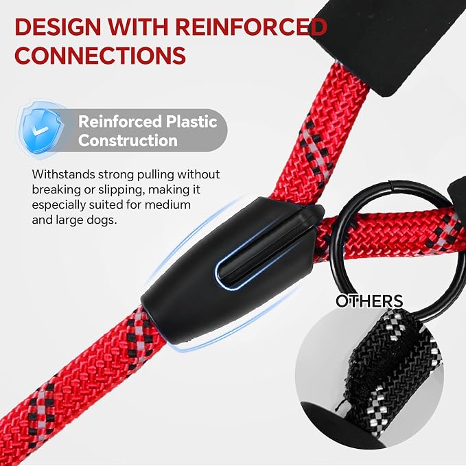 Heavy Duty Dog Leash - 4.9 FT for Large and Small Dogs - Strong Nylon, Comfortable Handle, Reflective Stitching - Ideal for Walking, Training, and Outdoor Activities, Red