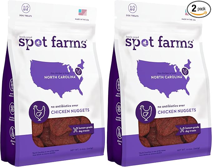 spot farms Chicken Nuggets Healthy All Natural Dog Treats Human Grade Grain Free 12 oz (Pack of 2)