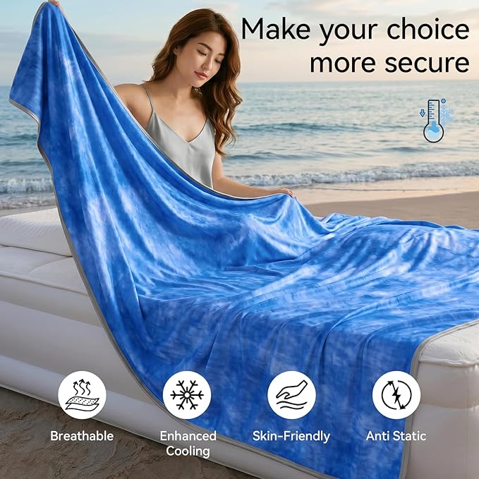 Guohaoi Cooling Throw Blanket for Hot Sleepers, Twin Size 50''×70'' Lightweight Breathable Summer Bed Blanket for Couch, Arc-Chill Q-Max >0.5 Cool Fiber,Lightweight Tie Dye Blanket Blue