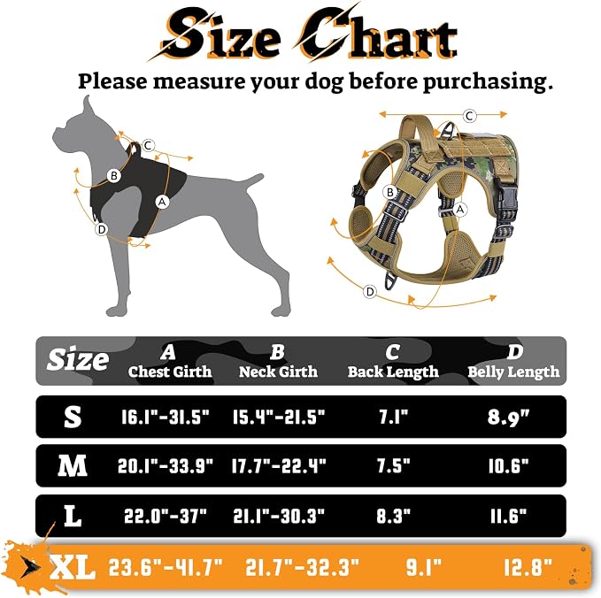 rabbitgoo Tactical Dog Harness for Large Dogs No Pull Adjustable Military Vest with Handle MOLLE Reflective Heavy Duty Dog Vest for Walking Training Hunting Outdoor Medium Size Dog Brown Camo XL