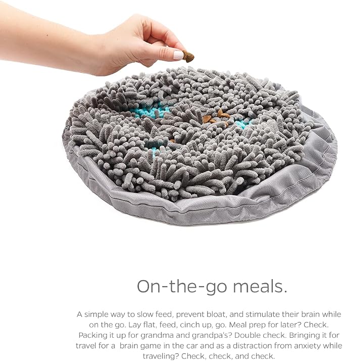 Pet Parents Forager Bowls, Slow Feeder Dog & Cat Bowls with SoftSnout™ & Non-Slip Backing, Portable Pet Puzzle Toys & Snuffle Mats, 30 oz, Modern Grey (Meadow Ponds)