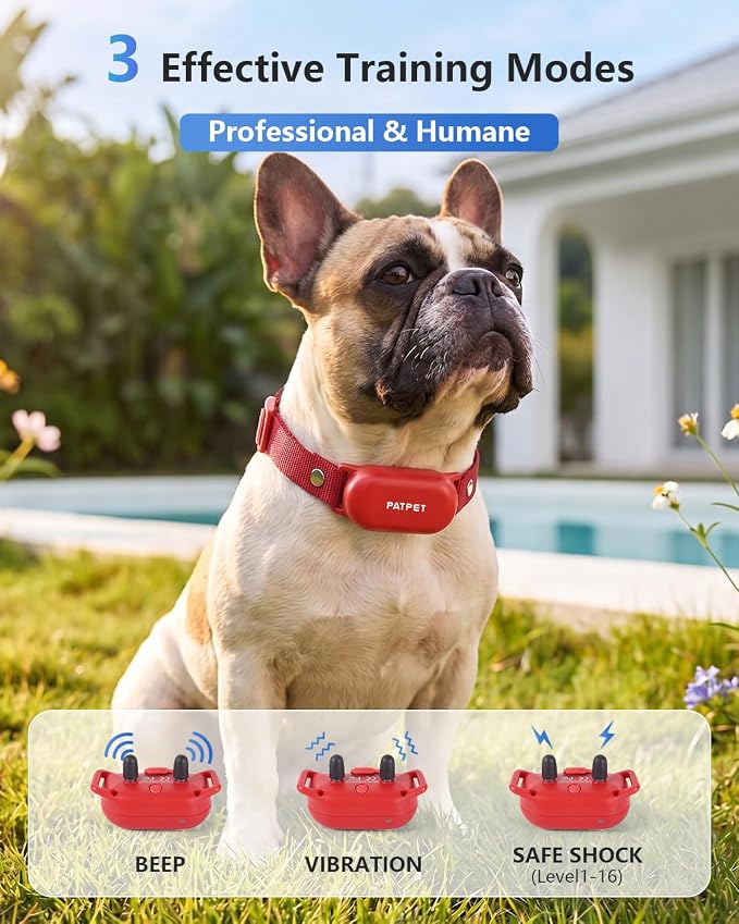 PATPET Shock Collar for Dogs - 4000FT Dog Training Collar with Remote, IPX7 Waterproof 4 Modes(Beep/Vibration/Shock/Safe) Dog Shock Collar, Rechargeable for Small Large Dogs (8-120Lbs) (Red)