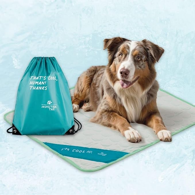 INSPECTOR TAIL Dog Cooling Mat - No Freeze Needed, Self-Cooling Pad for Large Dogs, Washable Portable for Crate Kennel Car Sofa Bed Floor, Indoor Outdoor Summer Use, 38"x27" with Carry Bag