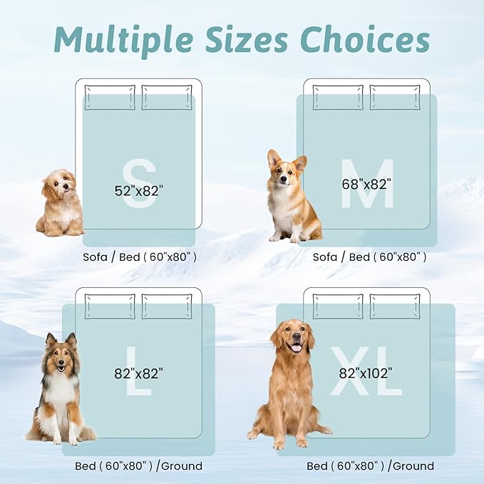 COZY KISS Dog Cooling Mat 68"x82" Q-Max>0.4, Waterproof Pet Cooling Pad, Leakproof & Non-Slip Dog Bed Cover, Washable Furniture Protector for Large Dogs, Couch, Floor (Blue)