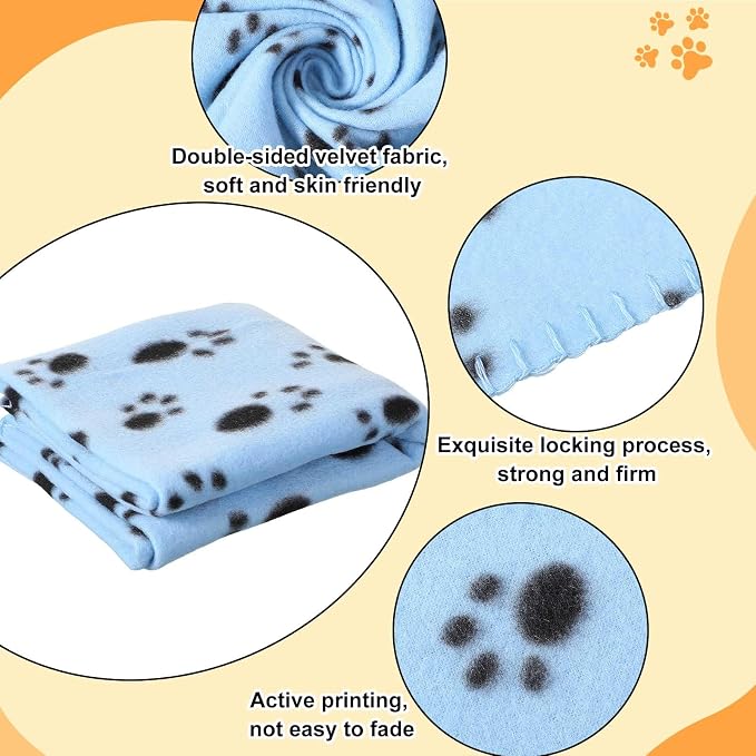 Preboun 50 Pack Puppy Blankets Bulk, 24 x 28 Inch Soft Fleece Pet Paw Print Blankets, Sleep Mat Bed Cover for Kitten, Dogs, Cats & Small Animals, 25 Styles