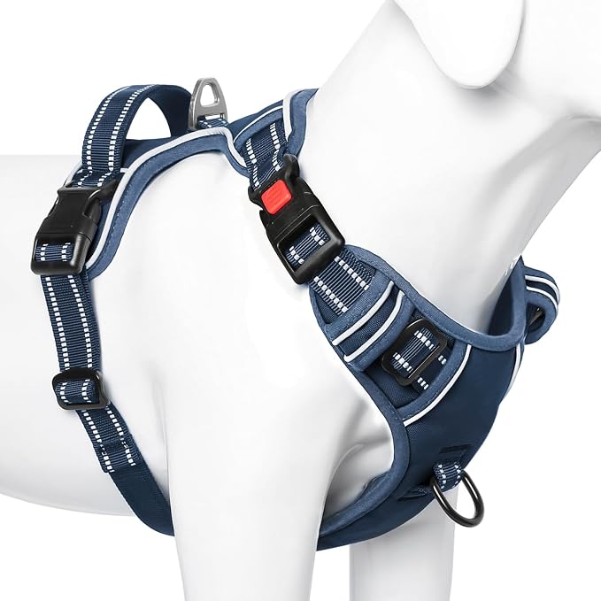 Timos Dog Harness Large Sized, No Pull Pet Harness with Neck Lockable Snap,No Choke Front Clip Dog Reflective Vest,Adjustable Metal Rings 3 Buckles,Easy Control Handle for Large Dogs Royal Blue XL