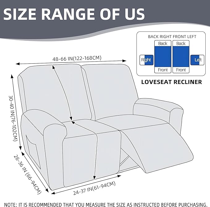 Genina Recliner Loveseat Covers, Stretch Reclining Sofa Covers, 2 Seater Couch Cushion Stripe Jacquard Recliner Slipcovers - Furniture Protector Covers for Pet Kid (Dark Gray)
