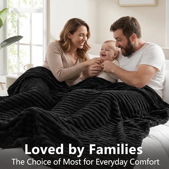 HIMEET Fleece Black Twin Blanket for Bed - 300GSM Ribbed Soft Cozy Dog Blanket for Couch, Graduation Birthday Gifts for Women Men Teen Boys, College Dorm Essentials Camping Throws, 60x80 Inches