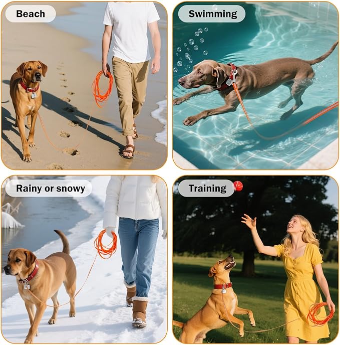 Waterproof Long Dog Leash 30FT, Heavy Duty Recall Training Lead with Non-Slip Padded Handle&Reflective Threads, Durable Long Line for Large Medium Dogs, Outdoor Hiking Camping Beach Swimming