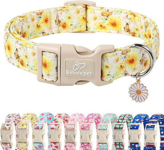 Sunflower Dog Collar, Adjustable Cute Dog Collars for Medium Dogs, Lightweight Summer Fall Pet Collar with Quick-Release Buckle for Boy&Girl Dogs M