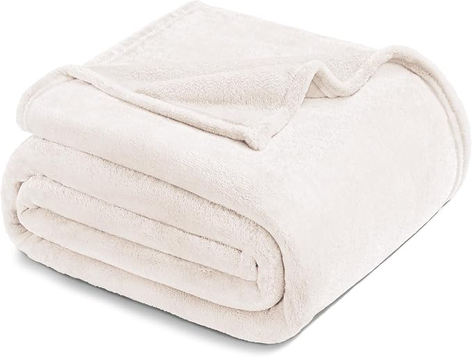 Exclusivo Mezcla Fleece Throw XL Blanket for Couch, Sofa, Super Soft and Warm Ivory Blankets, All Season, Cozy, Plush, Lightweight, 50x70 Inches