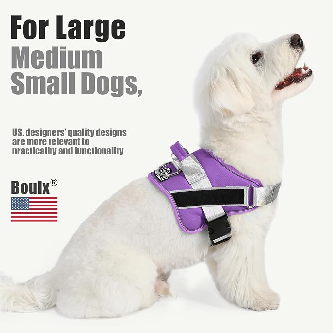 Dog Harness, No-Pull Reflective Dog Vest, Breathable Adjustable Pet Harness with Handle for Outdoor Walking - No More Pulling, Tugging or Choking (Lavender, Small (Pack of 1))