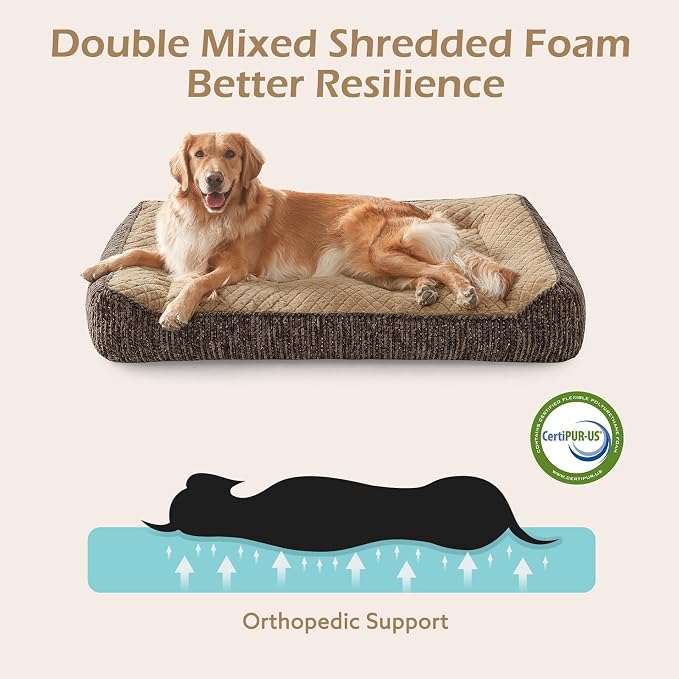 JOEJOY Extra Large Orthopedic Dog Beds Large Sized Dog, Extra Thick Supportive Big Dogs Bed with Sides and Waterproof Lining, Ultra Soft Pet Bed Sofa, Brown, 48''x35''