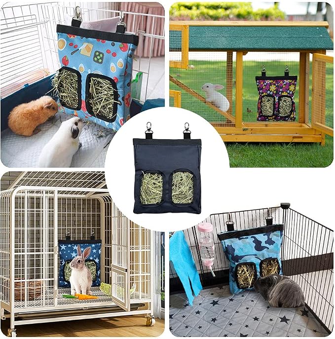 Guinea Pig Hay Feeder, Hanging Rabbit Hay Feeder Bag for Guinea Pigs Bunnies Chinchillas. M, Green Leaves, 2 Count
