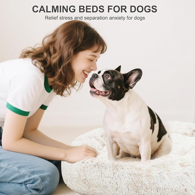 JOYELF Donut Dog Bed Cat Bed for Large Dogs, Calming Pet Bed Ultra Soft Faux Fur Cuddler Round Self Warming Sleeping Bed for Dogs and Cats