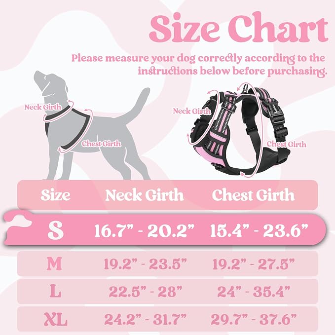 rabbitgoo Dog Harness Small Sized, No Pull Easy On & Off with 3 Buckles Pet Harness, Adjustable Soft Walking Vest with 2 Clips and Handle, Reflective for Small Dogs, Pink, S