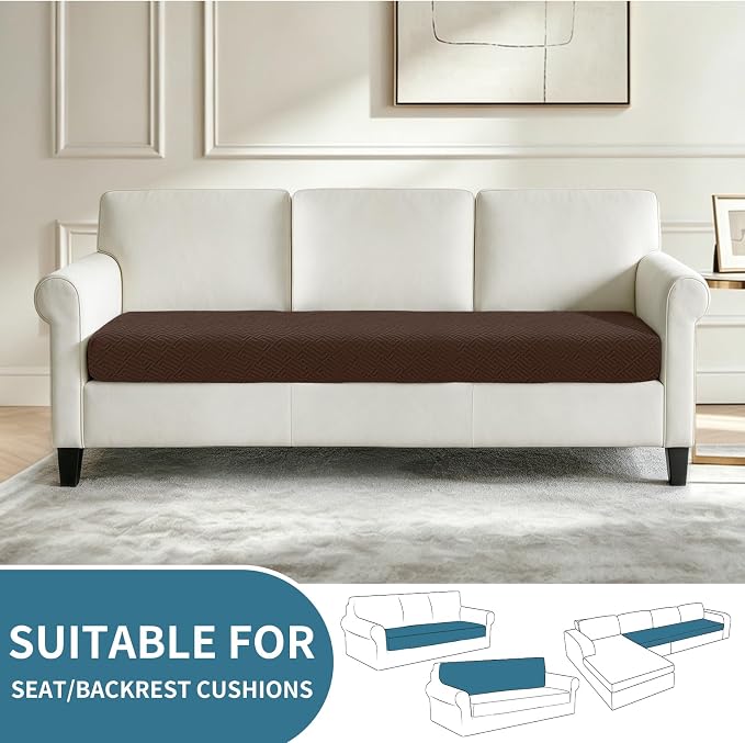 XINEAGE Couch Cushion Covers,Loveseat Sofa Seat Slipcovers for Pets,Non Slip Sofa Seat Cover Washable,Sofa Slipcovers with Elastic Bottom(1 Piece Sofa Cushion Cover,Coffee)