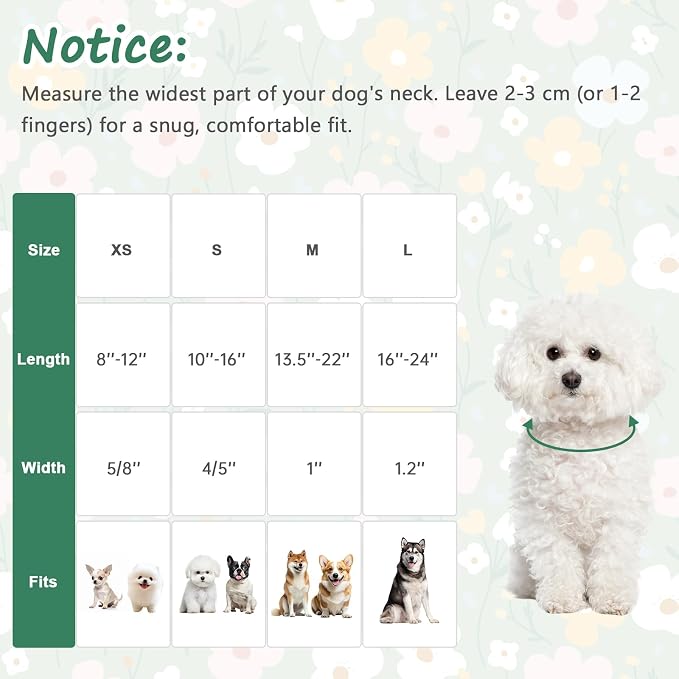 Dog Collars for Small Dogs, Summer Dog Collar with Floral Patterns, Green Dog Collar with Pendant, Adjustable Soft Collars Floral Dog Collar Pet Collar Dog for Puppy Small Dogs S