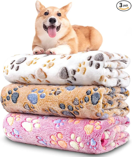Dog Blankets for Small Medium Dogs Washable, 3 Pack Pet Blanket Washable 30" x 20", Fuzzy Soft Puppy Throw Cover for Kennel Crate Bed