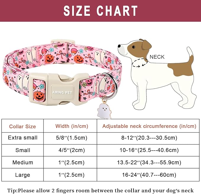 ARING PET Halloween Dog Collars, Cute Pink Pumpkin Ghost Flower Bowtie Pet Collar with Quick Release Buckle for Small Medium Large Girl Boy Dogs-M