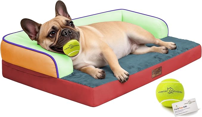 Comfort Expression Memory Foam Large Dog Bed Washable - Waterproof Orthopedic Dog Beds Pet Couch Sofa Bolster with Removable Cover Non-Slip Pet Sofa Couch, 36 x 27