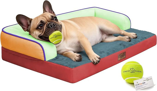 Comfort Expression Memory Foam Large Dog Bed Washable - Waterproof Orthopedic Dog Beds Pet Couch Sofa Bolster with Removable Cover Non-Slip Pet Sofa Couch, 36 x 27