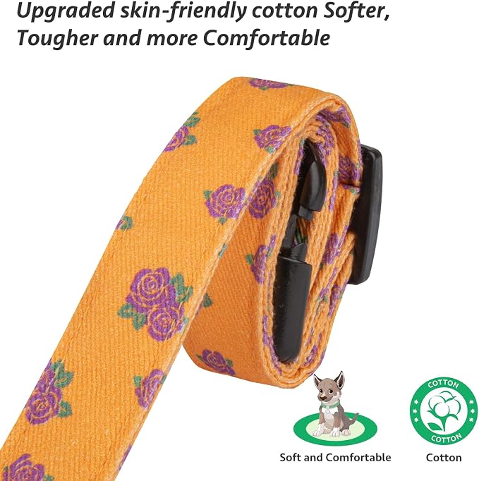 Cotton Handmade Dog Collar Cute and Distinctive Patterns Yellow Rose with Pendant for Girl Boy Dogs Collars S
