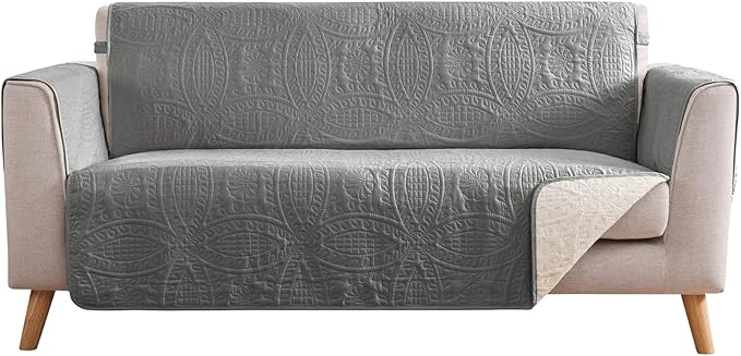 Cool Gray Loveseat Covers for 2 Cushion Couch, Water-Repellent Covers for Sofa, Machine Washable Love Seat Quilted Couch Covers, Pet Friendly Loveseat Slipcovers (Loveseat 48", Cool Gray)