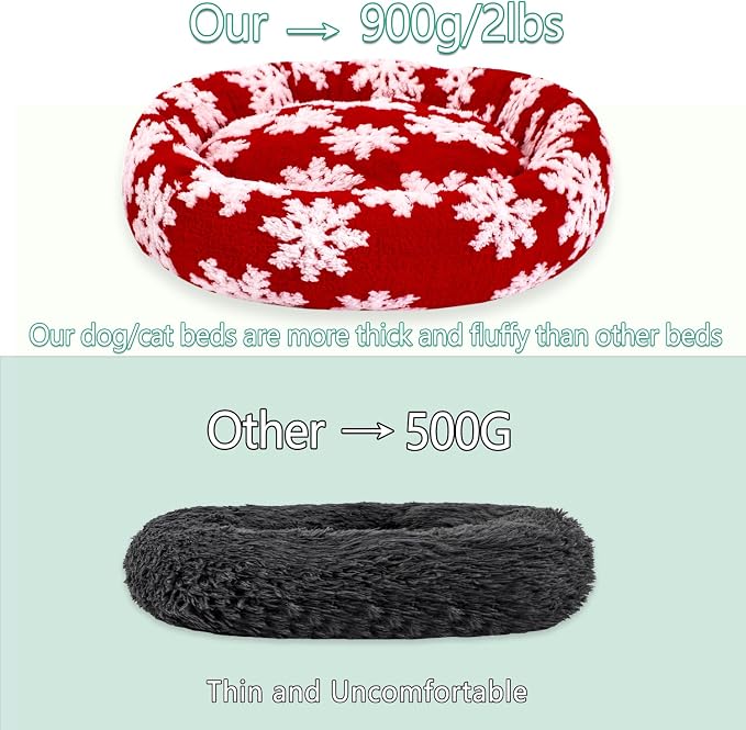 23 Inch Christmas Snowflakes Calming Dog Bed for Small Dogs Cats, Kitty Puppy Round Anti-Anxiety Warm Bed, Soft Cozy Anti-Slip Donut Washable Pet Bed, Fits up to 30 lbs Pets