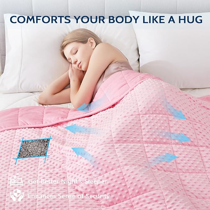 L'AGRATY Weighted Blanket for Adult - 60"x80" 22lbs Minky Dots Heavy Blanket with Glass Beads Soft Breathable for All-Season Summer Fall Winter Thick Comfort for Sleeping