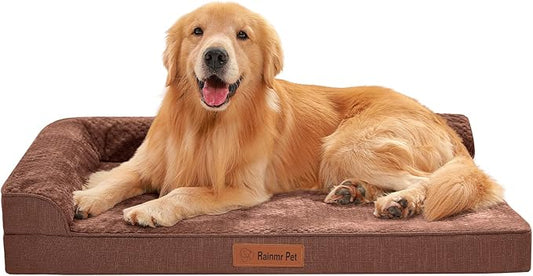 Rainmr Orthopedic Dog Beds for Large Dogs, Memory Foam Dog Beds Large Sized Dogs, Washable Removable Cover, Nonskid Bottom, Waterproof, for Indoor, Outdoor, Crate ＆ Car Use, 36x27x6 Inches, Brown Grey