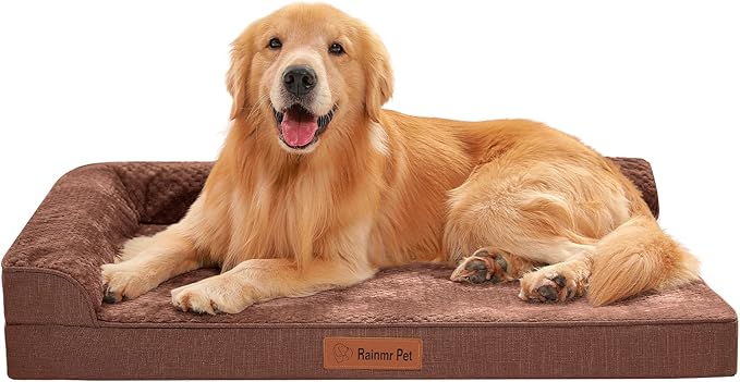 Rainmr Orthopedic Dog Beds for Large Dogs, Memory Foam Dog Beds Large Sized Dogs, Washable Removable Cover, Nonskid Bottom, Waterproof, for Indoor, Outdoor, Crate ＆ Car Use, 44x32x6 Inches, Brown Grey