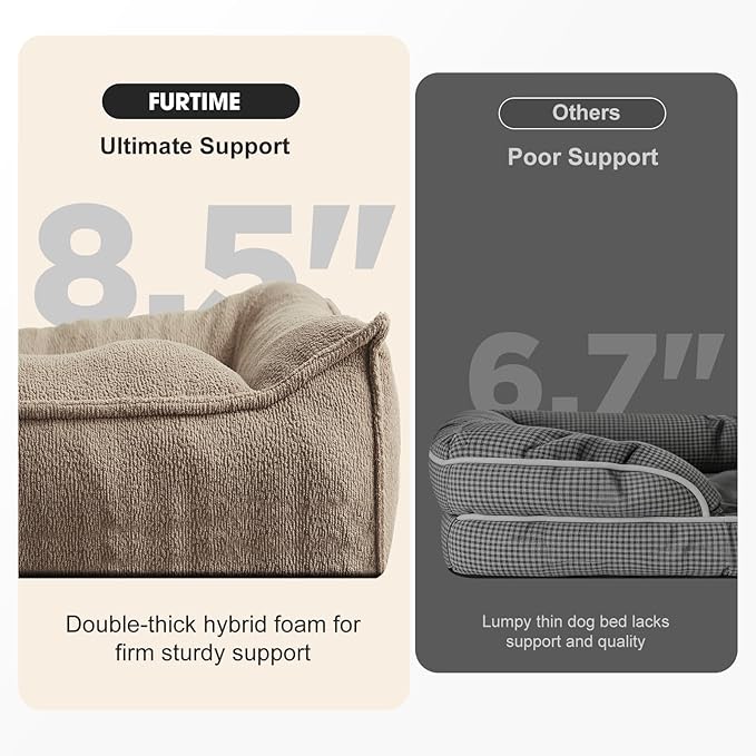 FURTIME Orthopedic Dog Beds Large Sized Dog, Extra Thick Supportive Comfort Pet Sofa, Ergonomic Slant Dog Couch Bed with Removable Washable Cover, Ultra Soft Surface & Non-Slip Bottom, Brown, 38"
