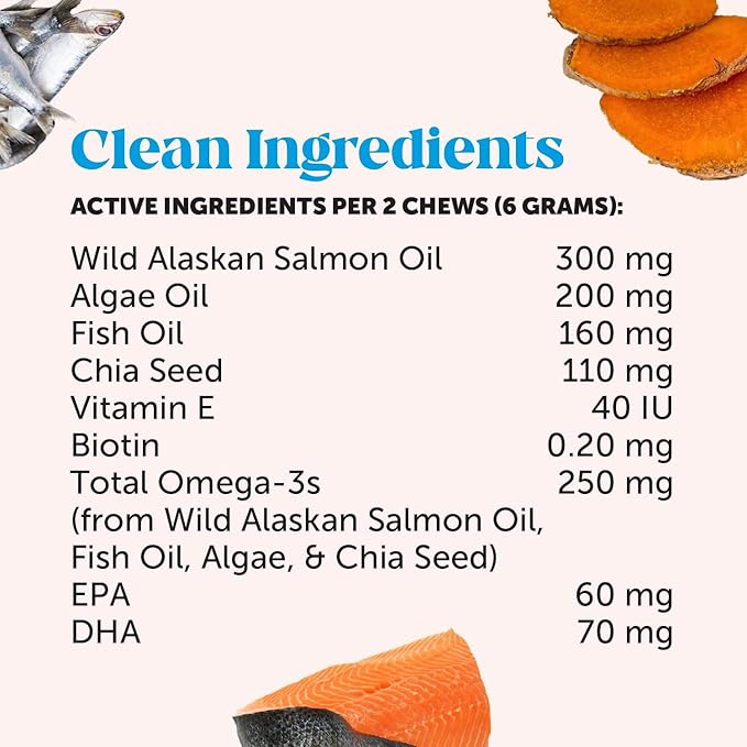 Omega 3 for Dogs Skin and Coat Supplement - Salmon Oil Fish Oil Chews for Itchy Skin Relief, Dry Skin, Shedding Control & Shiny Coat - Dog Vitamins with Biotin & Vitamin E (Salmon, 90 Ct)