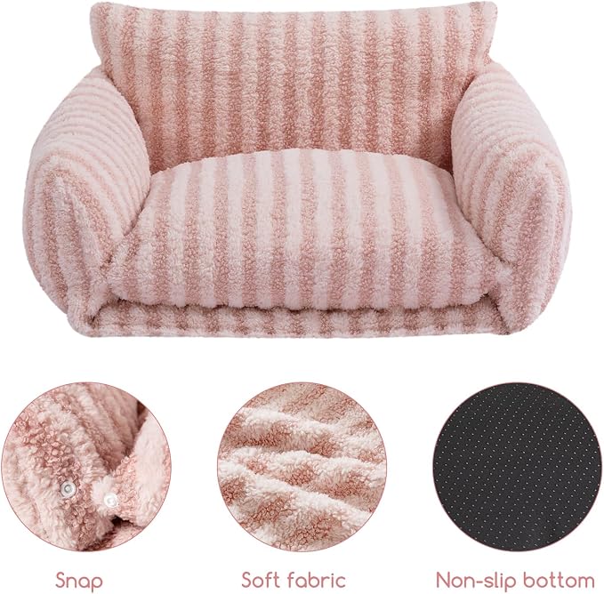Hollypet Cat Bed Fluffy Plush Multifunctional Double-Layer Machine Washable Soft Warming Kitty Pet Couch Orthopedic Nest Beds for Small Cats Kitten and Dogs up to 13lbs, Pink(25x20x13 inch)
