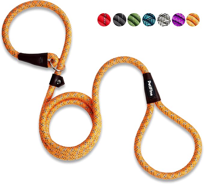 PetiFine Slip Lead, 6FT x 1/2" Reflective Heavy Duty Adjustable Nylon Dog Rope Leash for Small Medium Large Dogs (Orange)