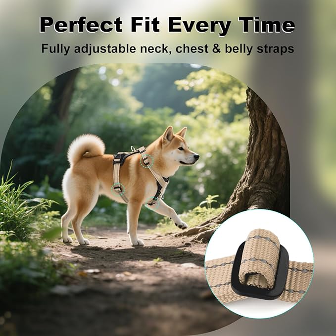 Plutus Pet Adjustable No Pull Dog Harness with Leather Accents, Heavy Duty Reflective Nylon Vest for Training, Hiking, Easy Walk Harness for Small, Medium, Large Dogs (Beige, XL)