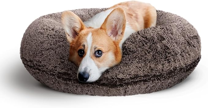 Bessie + Barnie Bagel Bed for Dogs and Cats – Round Pet Bed with 360-Degree Zipper, Waterproof Liner, Machine Washable Cover, Eco-Friendly Polyfill – Plush Donut Puppy Bed for Dogs