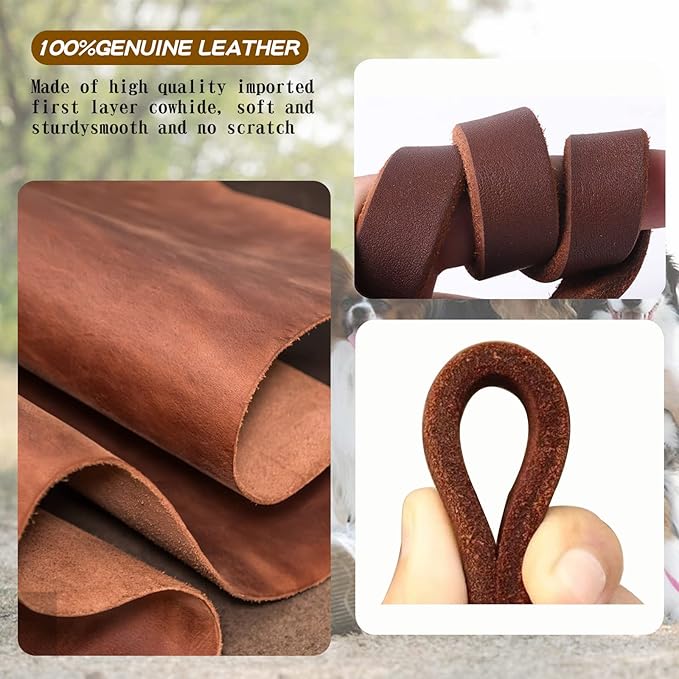 Leather Dog Leash - 6ft x 1/2 inch, Heavy Duty Genuine Leather Braided Training Leash, Comfortable for Large, Medium, Small Dogs (Brown)