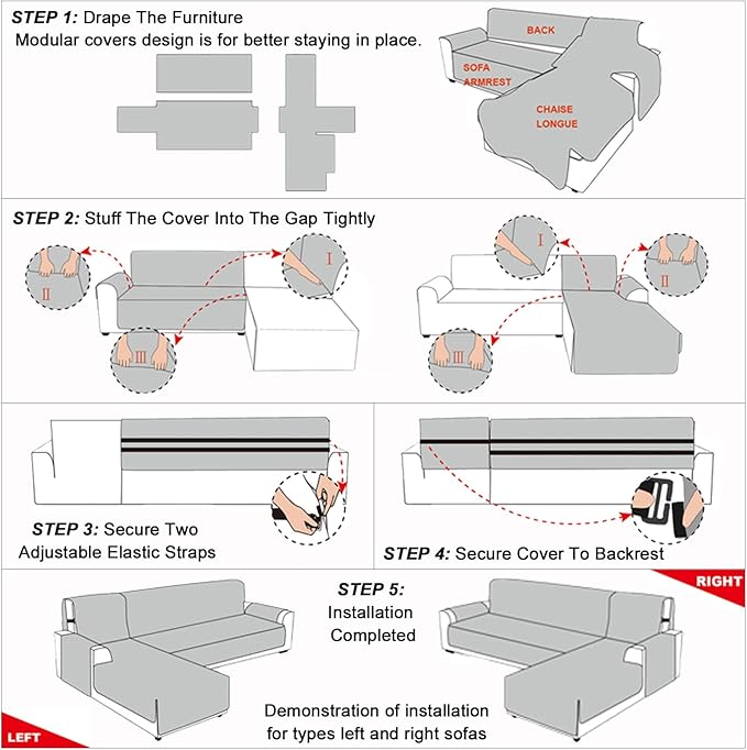 Genina 100% Waterproof Sectional Couch Covers for Dogs Reversible Couch Covers for Sectional Sofa L Shaped Sofa Slipcover Furniture Protectors Cover for Pets, Kids (Dark Gray, Large)