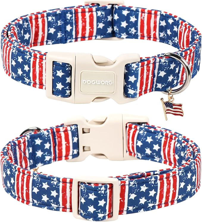 Patriotic Dog Collar for Large Dogs,4th of July Dog Collar with American Flag Pattern,Independence Day Puppy Collars for Medium Lrage Dogs, Neck 39-60 inches