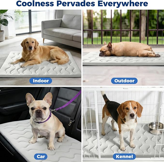 2026 Upgrade Cooling Mat for Dogs, Q-MAX>0.5 Double-Sided Dog Cooling Mat 36"×23" with Ice Cool & Arc-Chill Cool Fiber, Washable Self-Cooling Thicken Waterproof All-Season Dog Crate Pad for Dog & Cat