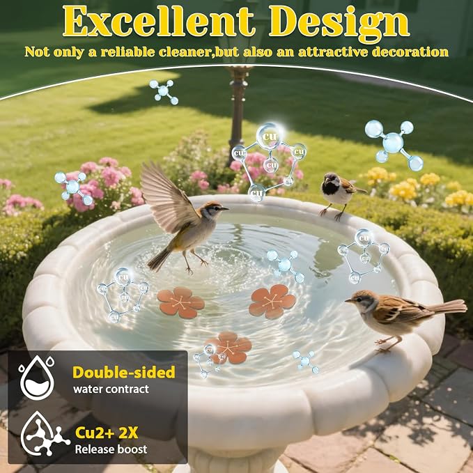 5Pcs Bird Bath Copper Disk 99.99% Pure Copper Purification Disk 0.6mm for Natural Physical Water Cleansing Universal All Season Fit for Purifying Outdoor Birdbaths,Bowls and Garden Fountains( Flower)