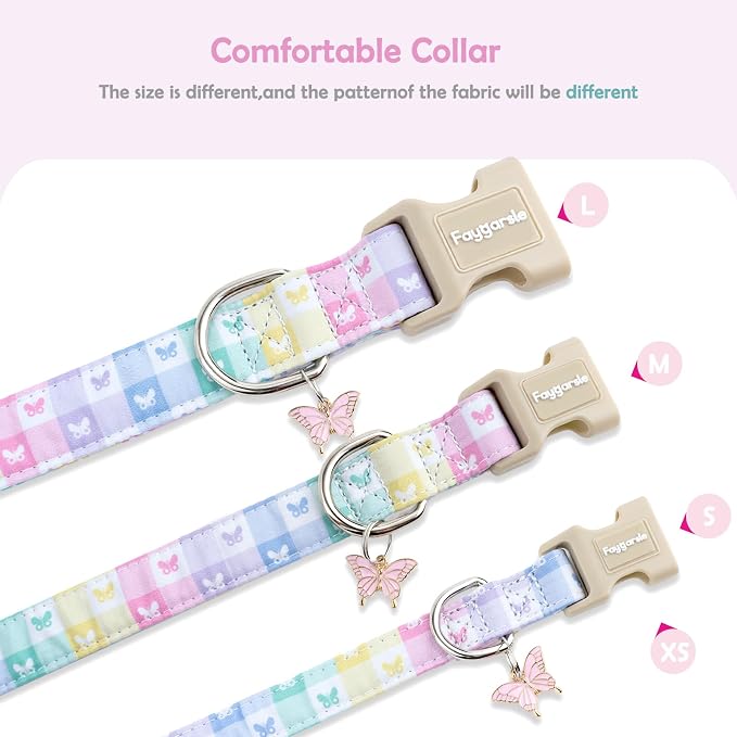 Faygarsle Pastel Butterfly Print Dog Collar, Adjustable with Quick-Release Buckle, Lightweight Summer Design for Small Medium Large Dogs Colorful M