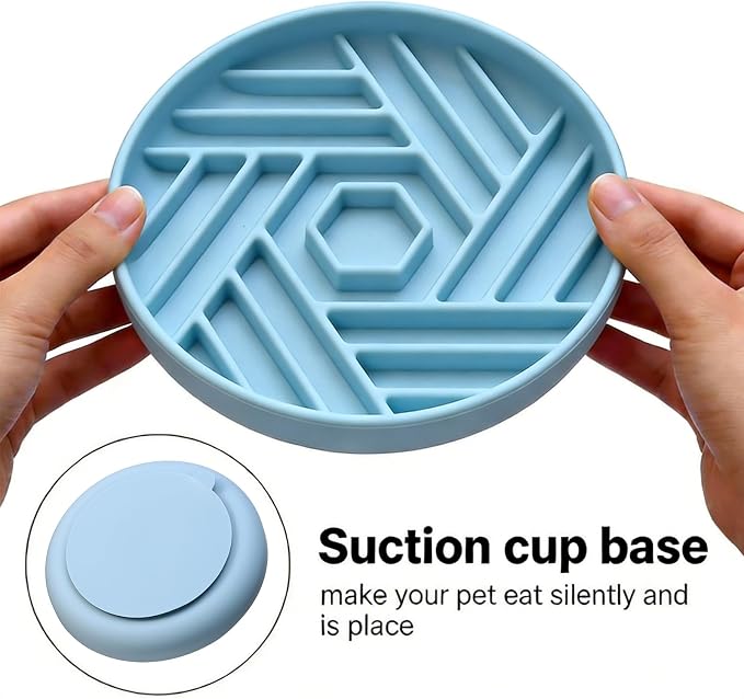 Silicone Slow Feeder Dog Bowl with Suction Base, Anti Choking Maze Puzzle Design Pet Bowl for Small and Medium Dogs & Cats, Non-Slip Food Grade Slow Eating Bowl to Prevent Bloating