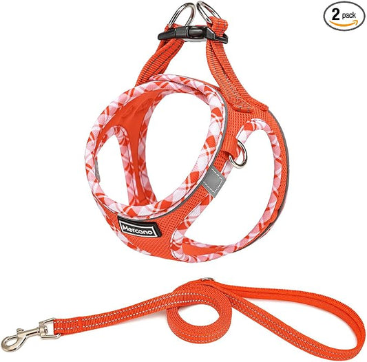 Mercano Soft Mesh Dog Harness and Leash Set, Step-in Reflective Breathable Lightweight Vest Harnesses with Safety Buckle for Small Dogs, Cats (Tangerine, L)